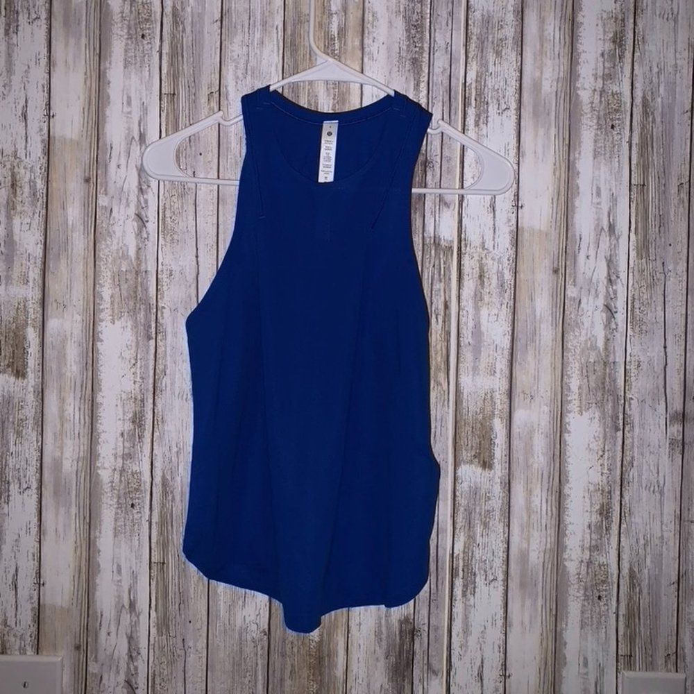 Lululemon high neck running tank blaze blue size 4